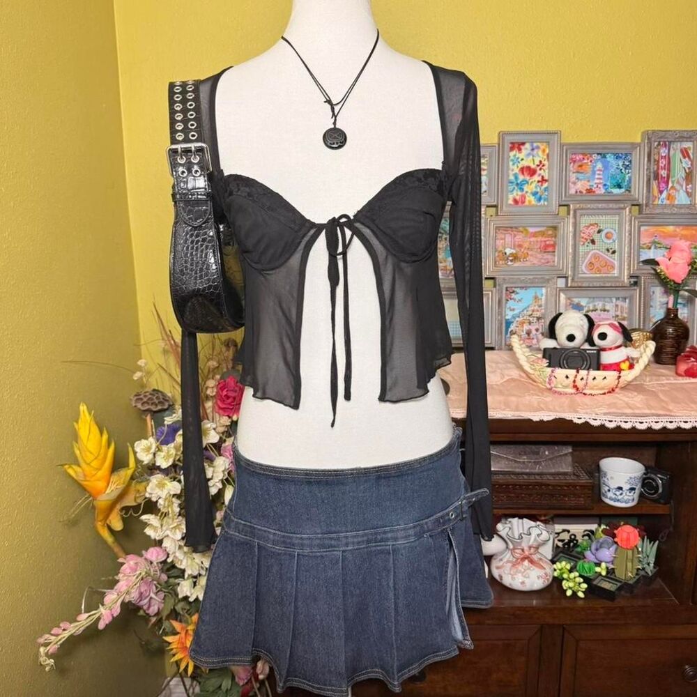 Princess Polly NWT Mesh Long Sleeve Front Tie Going Out Top Women’s